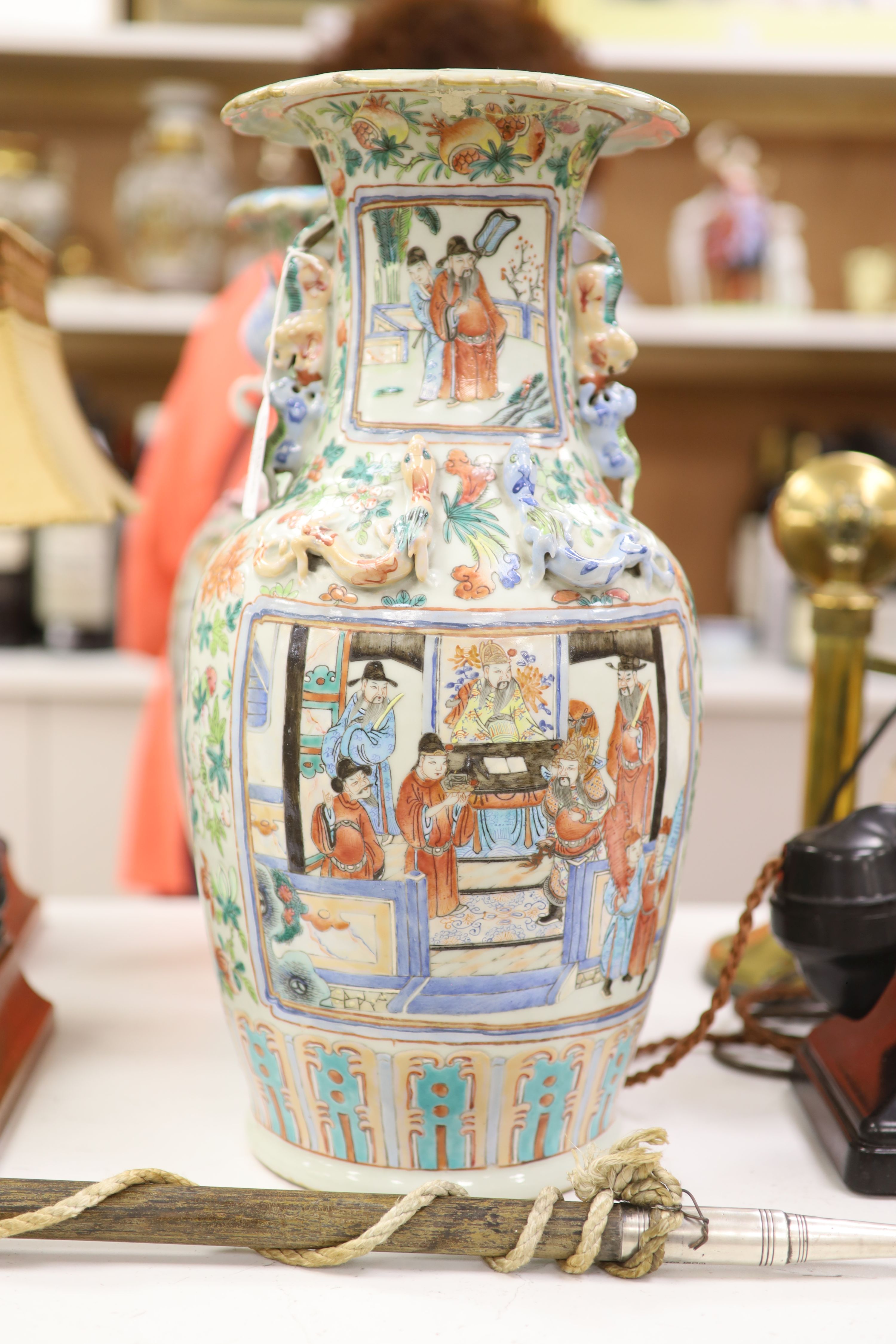 Two 19th century Chinese famille rose vases, tallest 45cm